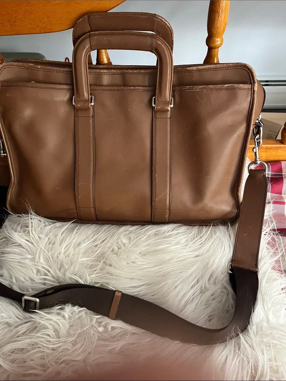 Coach Men's/Womens Brown Leather Briefcase with Adjustable Shoulder Strap